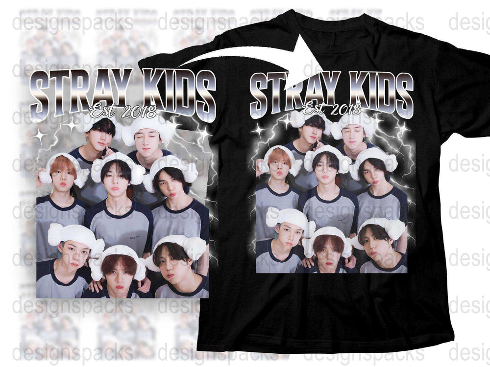 Stray Kids Band Graphic T-Shirt, K-Pop Music Group, Unisex Cotton Tee, Fan Merch, 2018 Debut Year, Black Shirt with White Text