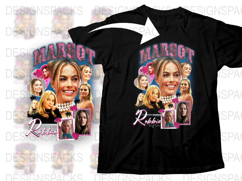 Margot Robbie Graphic Tee, Women's Celebrity Photo Collage T-Shirt, Fan Apparel