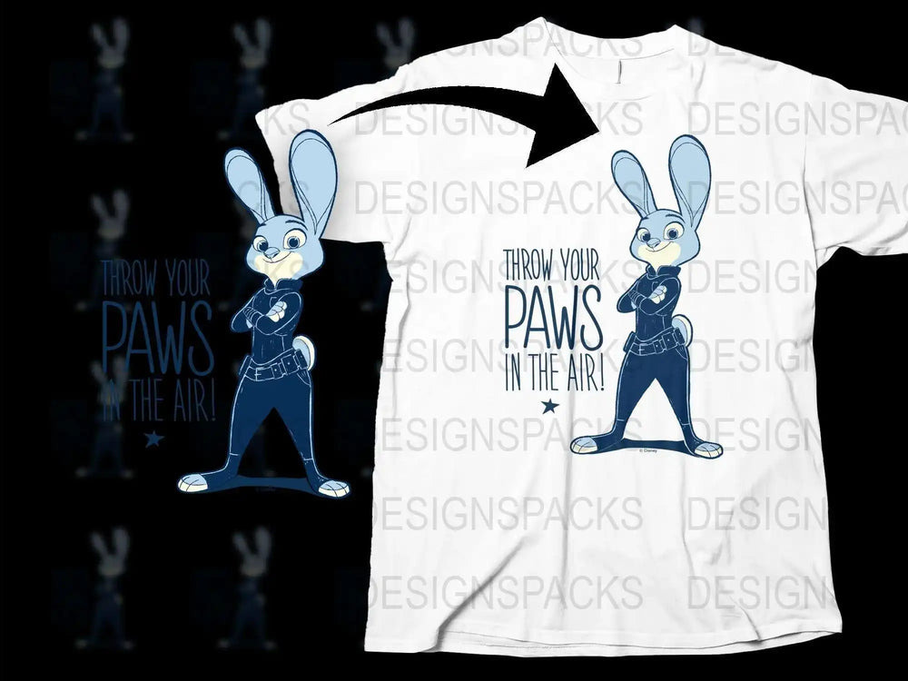 Cartoon Rabbit Graphic T-Shirt, Funny Animal Tee, Casual Cotton Shirt, Unisex Adult Clothing, Throw Your Paws in the Air Design