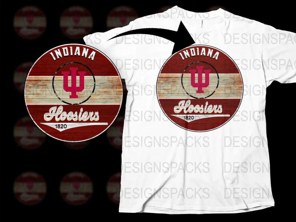 Indiana Hoosiers T-Shirt, Vintage Logo, Wood Texture, University Sports Apparel, 1820