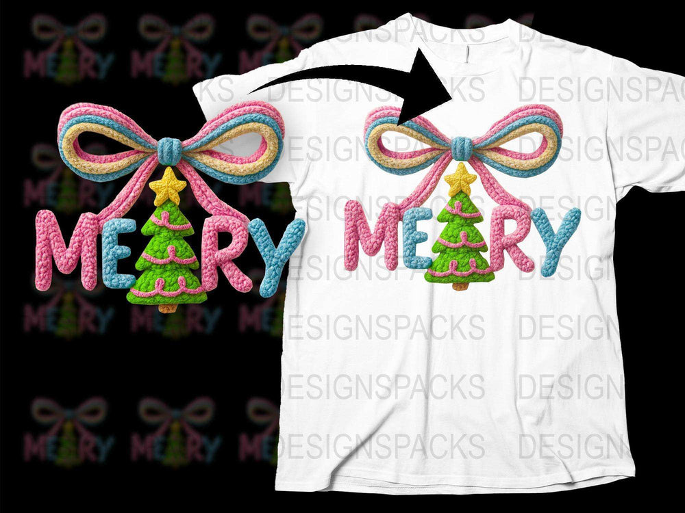 Festive Christmas T-Shirt Colorful Candy Cane Text Merry and Bright Holiday Tee