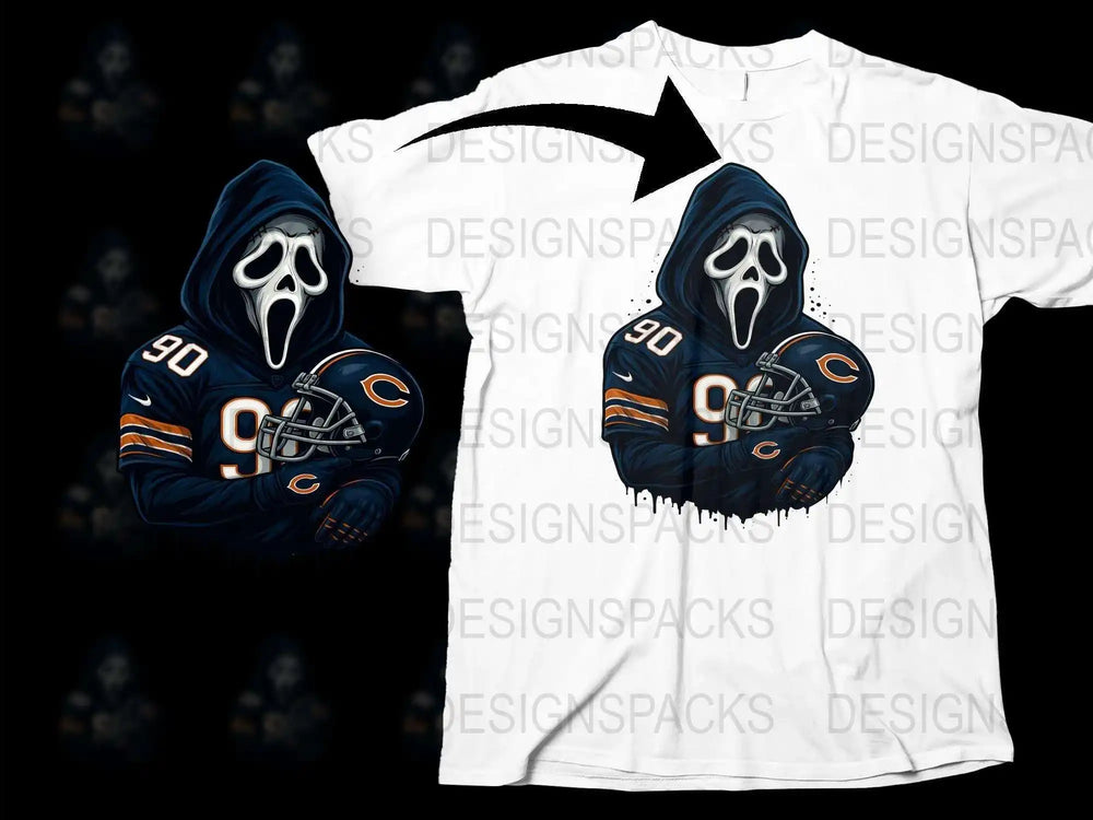 Sports Fan Ghost Face T-Shirt, Football Team-Themed Graphic Tee, Unique Halloween Apparel, Adult Sizes
