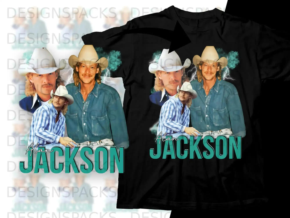 Alan Jackson graphic t-shirt featuring two portraits of the singer.