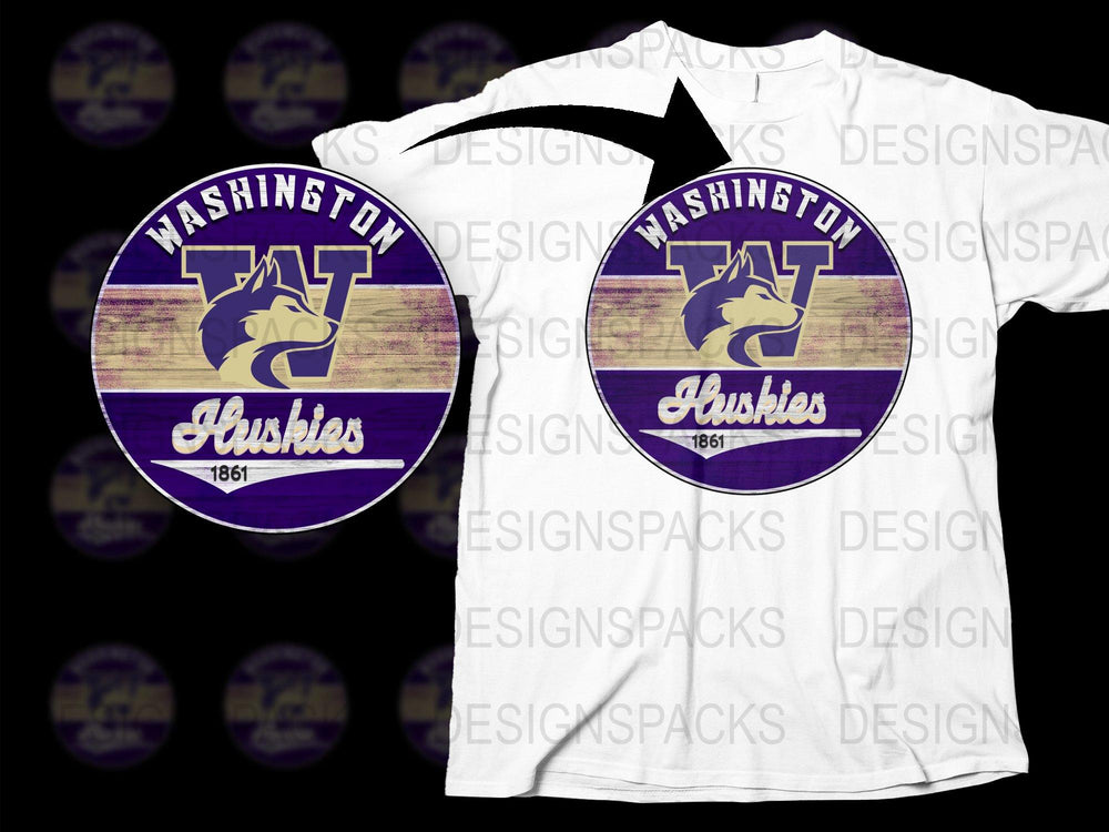 Washington Huskies T-Shirt, Vintage College Logo Tee, Purple and White, 1861 Graphic, Unisex Sizes