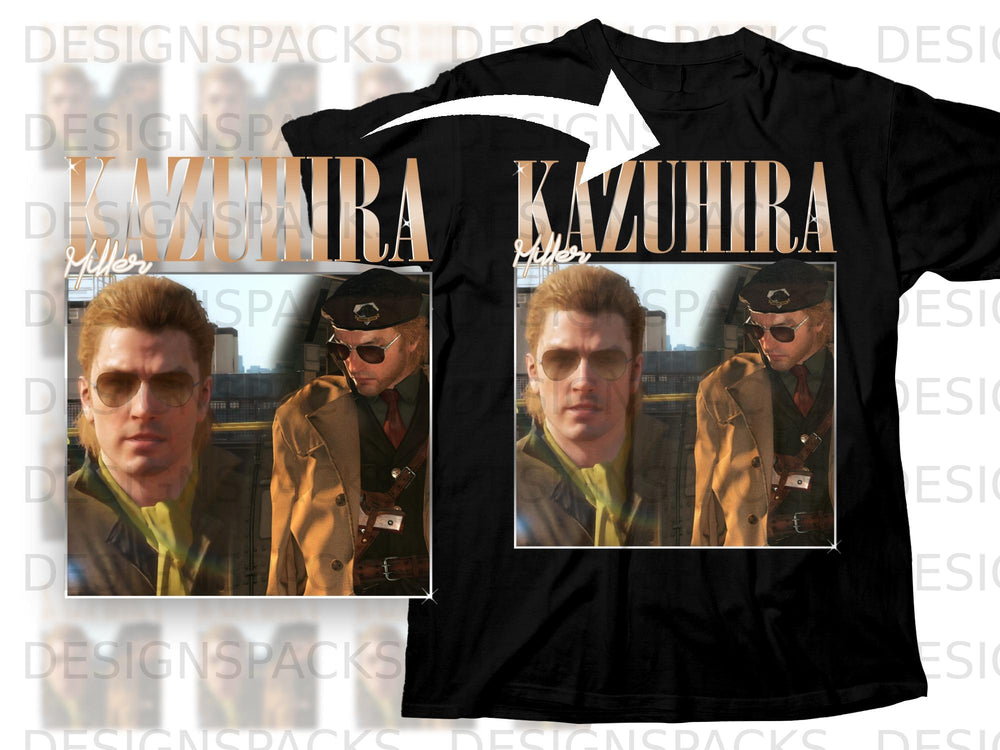 Black t-shirt featuring Kazuhira Miller from Metal Gear Solid V with text.