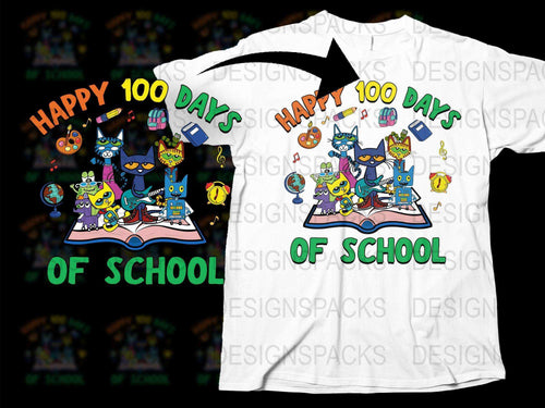 Happy 100 Days of School T-Shirt, Cute Cats Celebration, Teacher Gift, Colorful Kids Tee, Unisex School Shirt, Party Cats Graphic Design