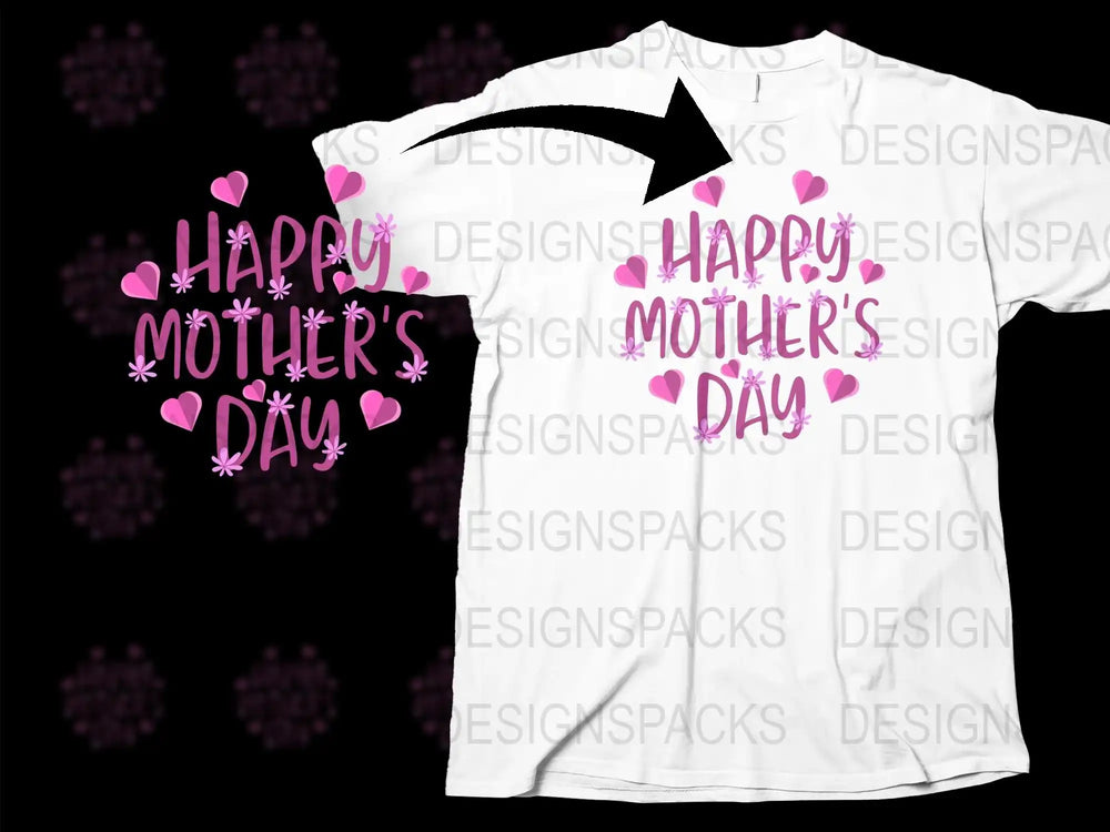 Happy Mother's Day T-Shirt, White Floral Heart Design, Women's Fashion Tee, Gift for Mom