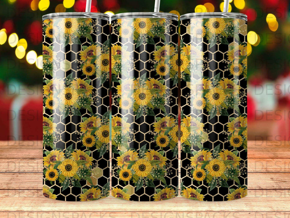 Black Gold Hexagon Sunflower Floral Pattern Tumbler product type