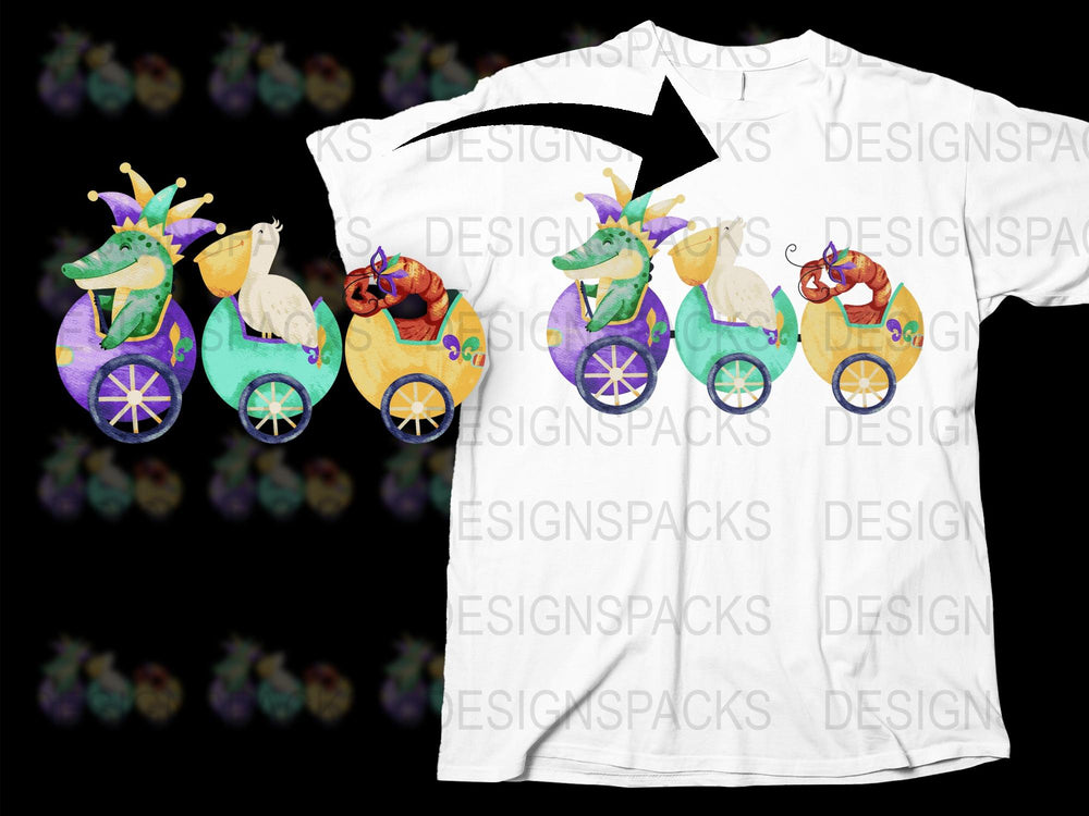 Whimsical Animal Car T-Shirt, Cute Cartoon Creatures Design, Unisex Kids Colorful Tee, Playful Graphic Shirt for Children