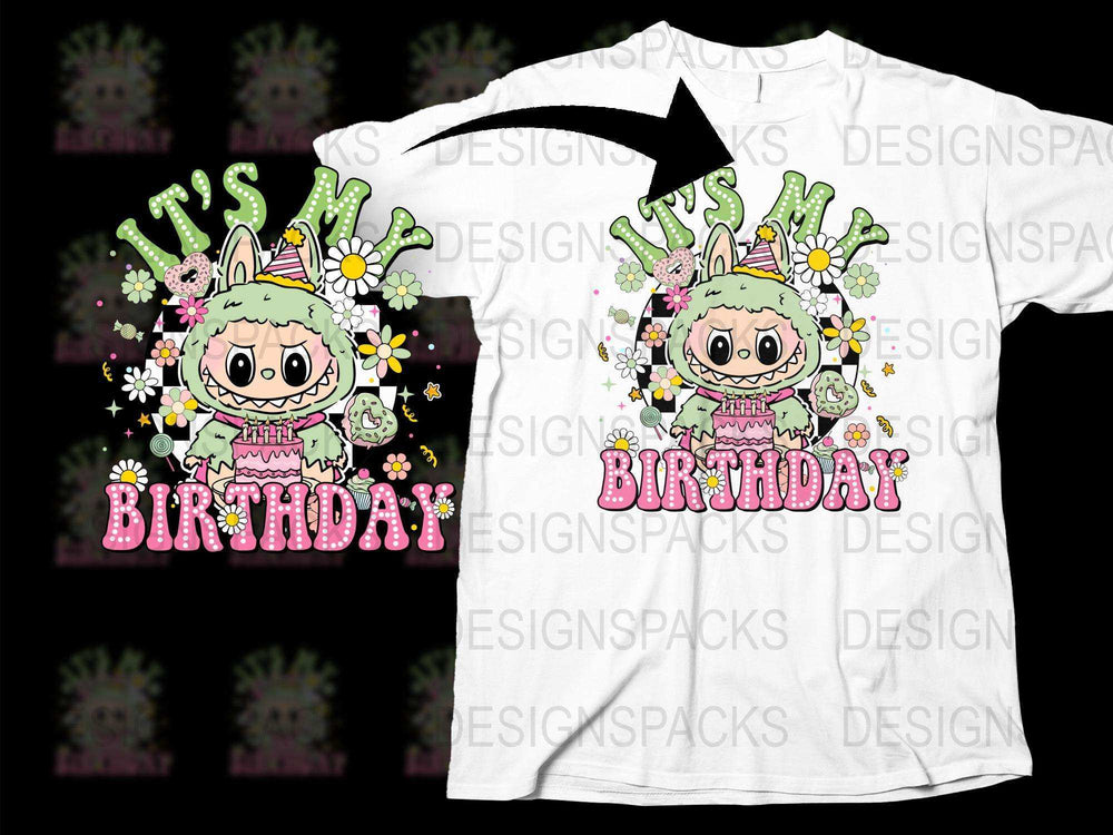 Cute Birthday Girl T-Shirt with Floral and Monster Design, Kids' Party Tee, Colorful Graphic Shirt for Children