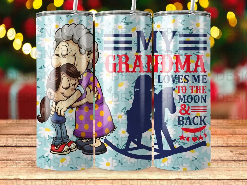 Grandma hugging child with text "My Grandma Loves Me To The Moon and Back".