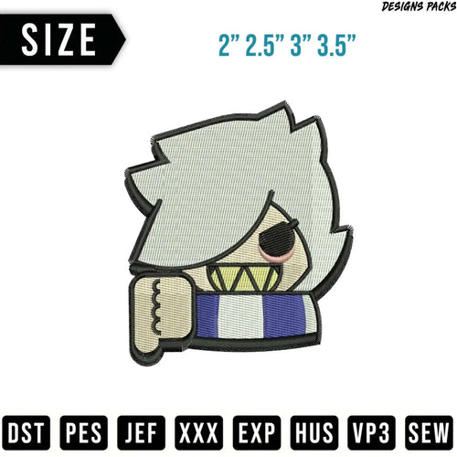 Embroidered patch of a cartoon character's head with 
