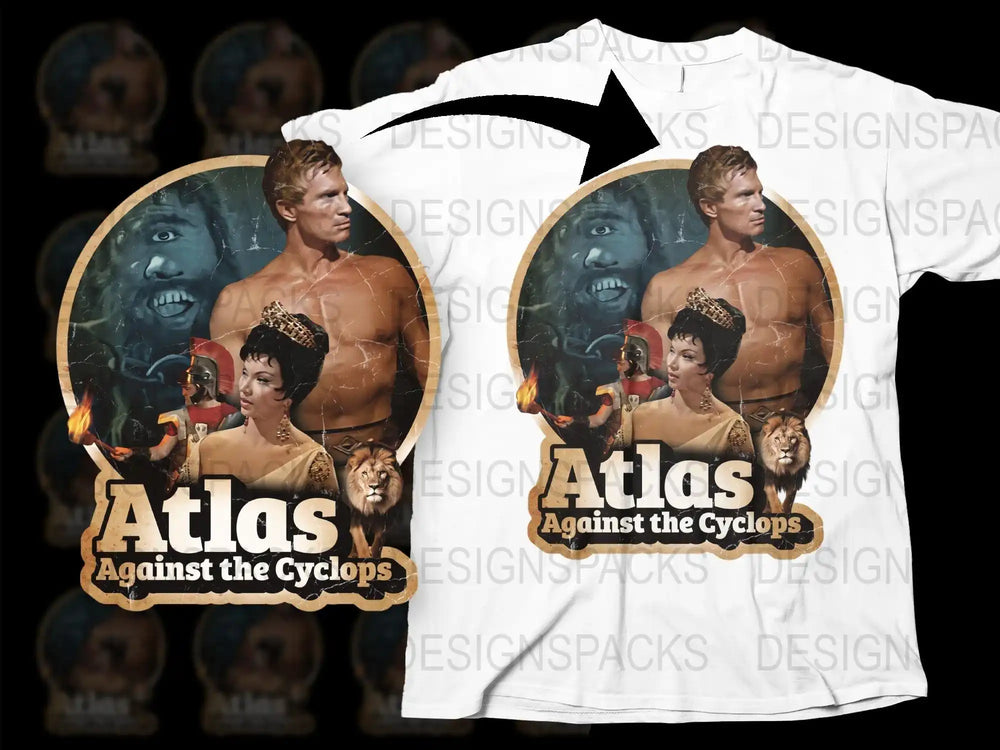Atlas Against the Cyclops Graphic T-Shirt, Mythology Inspired, Unisex Design, Fantasy Art Tee