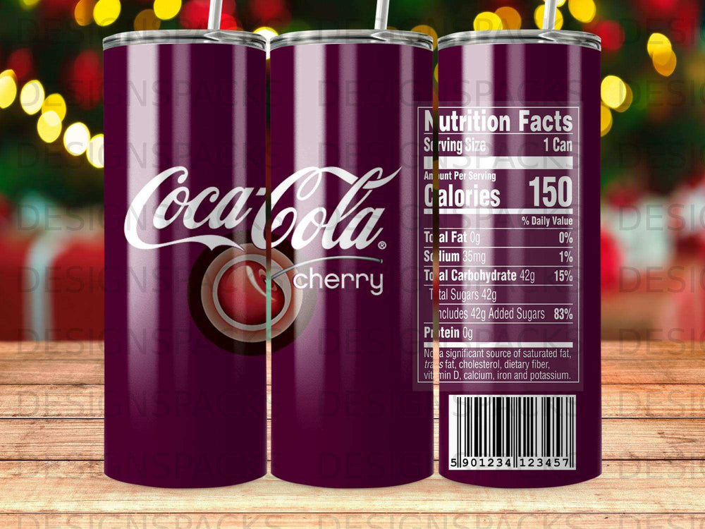 Coca-Cola Cherry can with nutrition facts label and barcode.