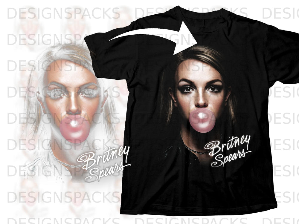 Black t-shirt featuring Britney Spears with a pink bubblegum and signature.
