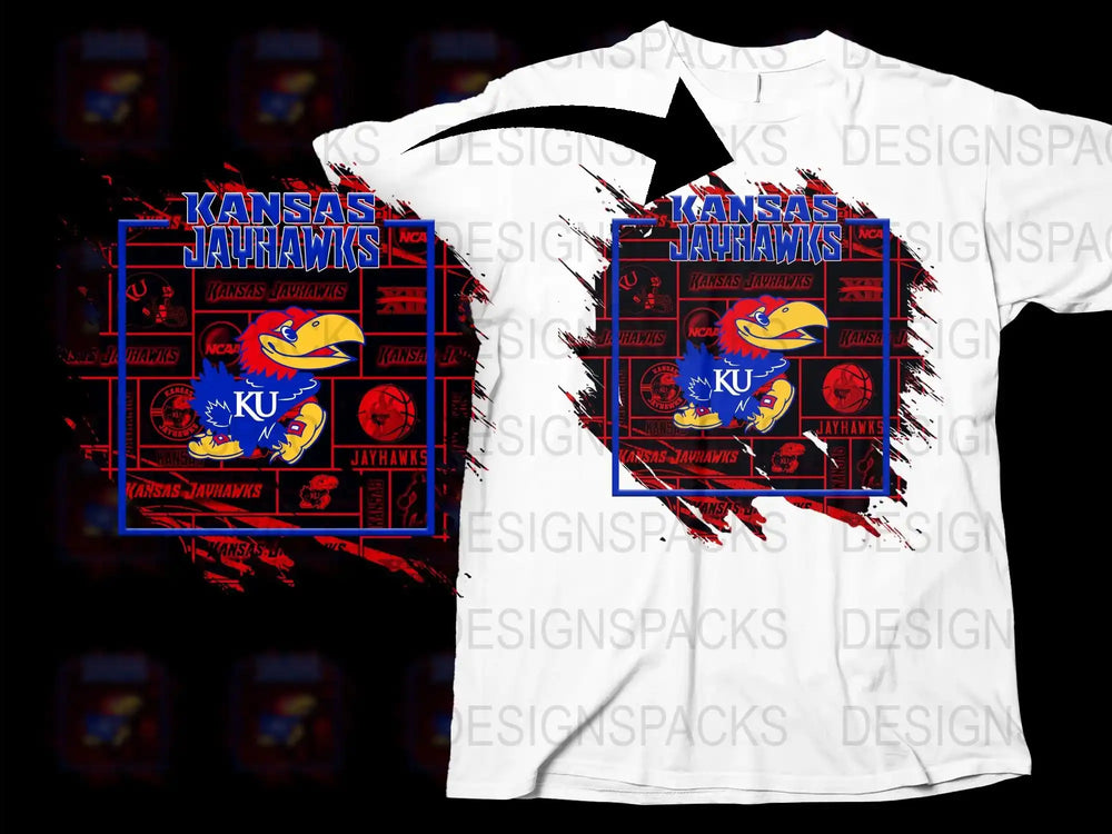 Kansas Jayhawks T-Shirt, KU College Basketball Graphic Tee, Vintage Style Red and Blue Design