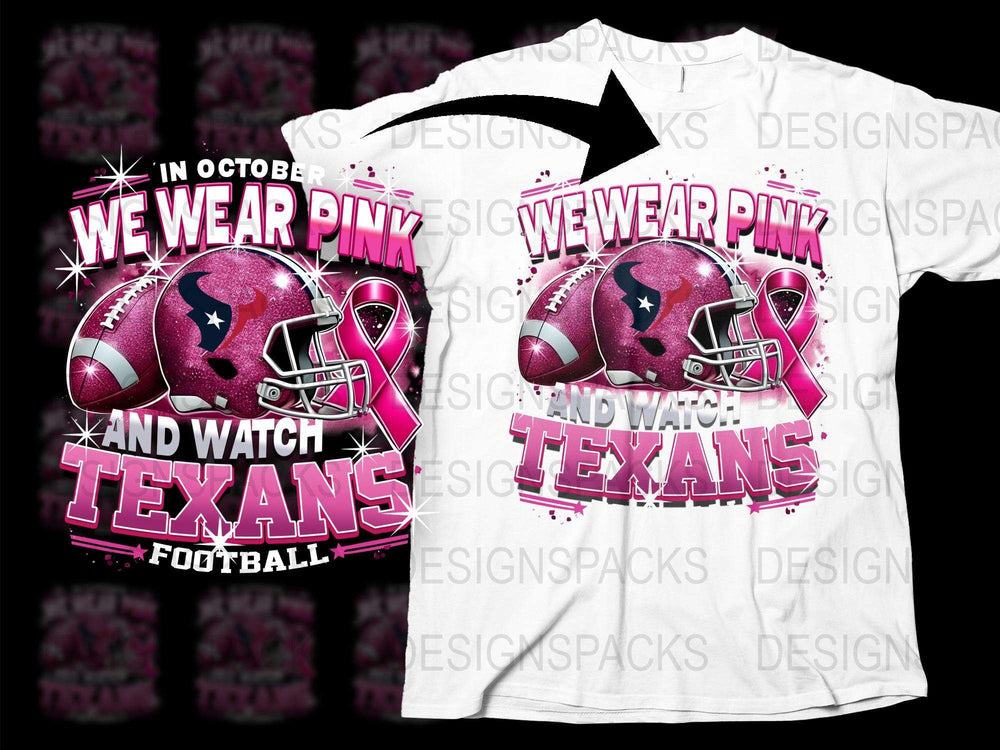 Pink October Texans Football T-Shirt, Breast Cancer Awareness Month, Graphic Tee for Sports Fans