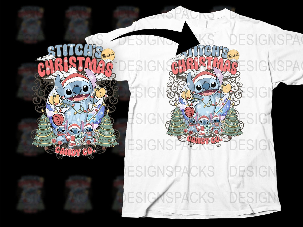 Stitch Christmas T-Shirt, Cute Alien Holiday Graphic Tee, Festive Winter Apparel, Kids and Adults Sizes Available