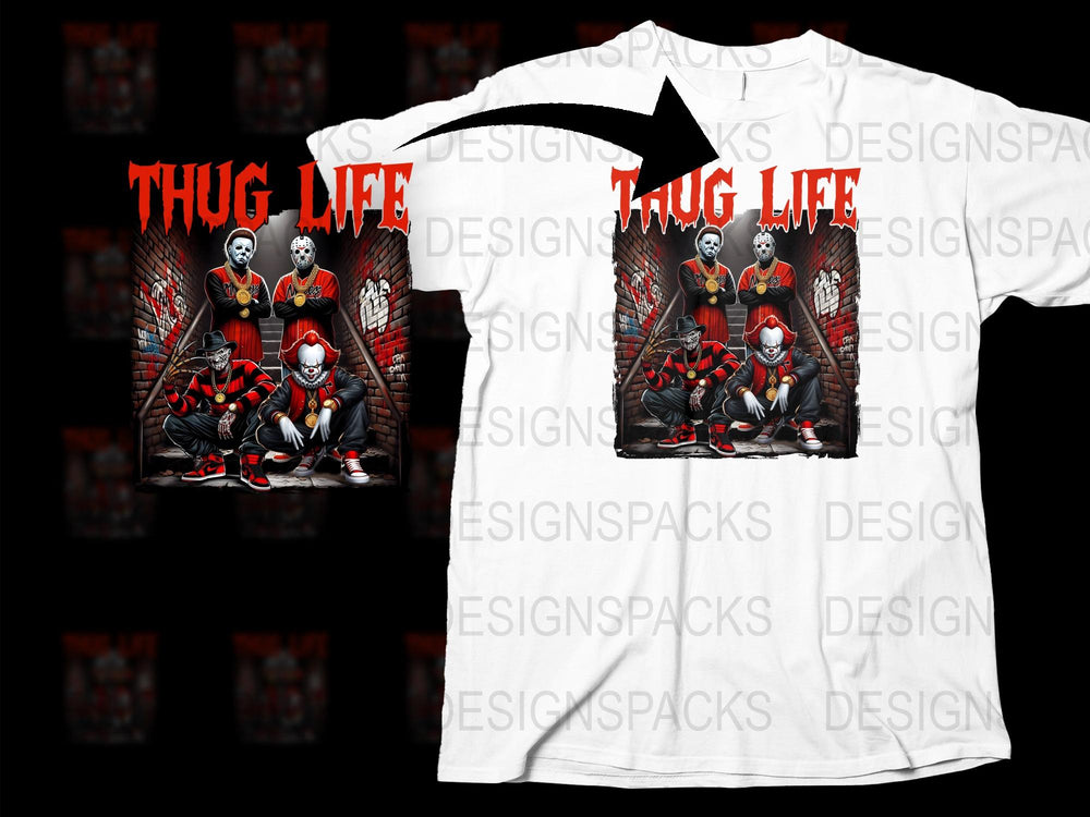 Thug Life Cartoon Character Graphic T-Shirt, Urban Streetwear, Hip Hop Style Tee, Unisex Fashion Apparel