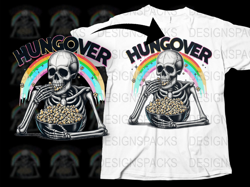 Hungover Skeleton Graphic T-Shirt, Rainbow Retro Style, Unisex Cotton Tee, Unique Skull Design Shirt