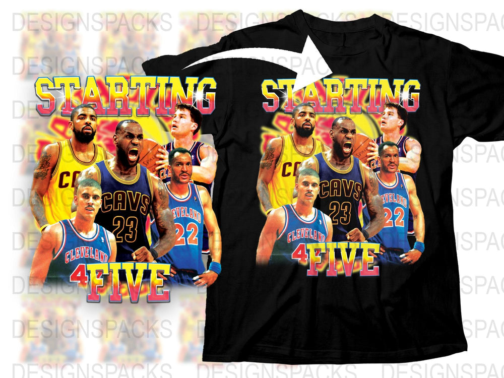 Cleveland Basketball Legends T-Shirt, Vintage Sports Tee, Retro Cavs Starting Five Graphic Shirt