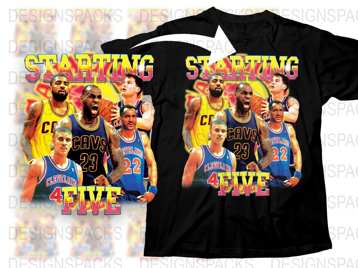 Cleveland Basketball Legends T-Shirt, Vintage Sports Tee, Retro Cavs Starting Five Graphic Shirt
