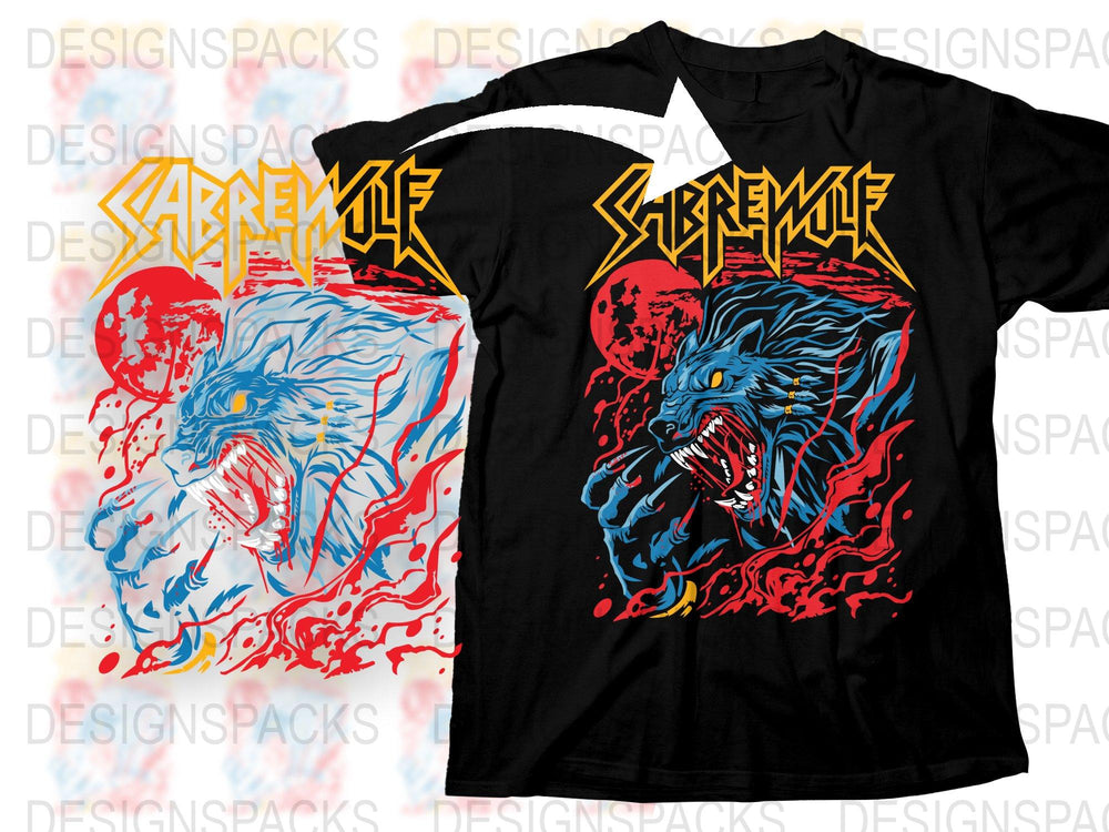 Graphic Wolf T-Shirt, Colorful Wolf Print Tee, Red and Blue Artistic Shirt, Unisex Fashion Top