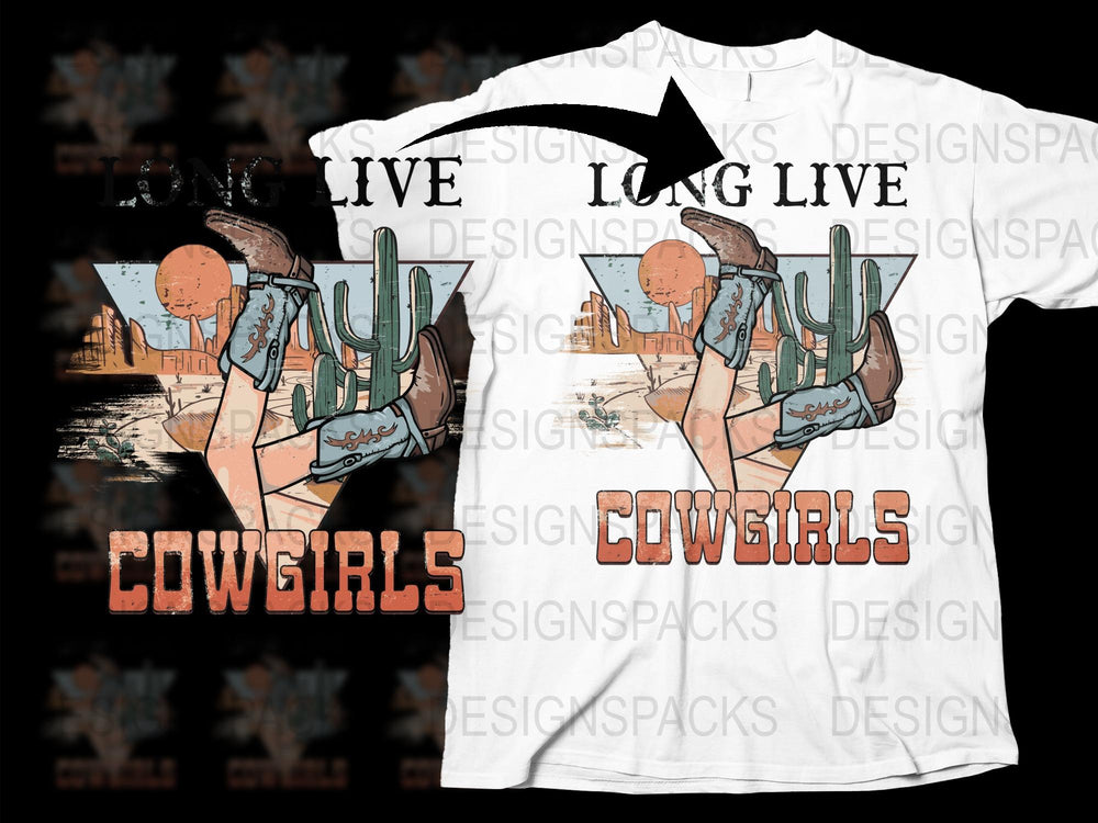 Long Live Cowgirls T-Shirt, Western Style Graphic Tee, Vintage Cowboy Sunset Design, Unisex Fashion Top