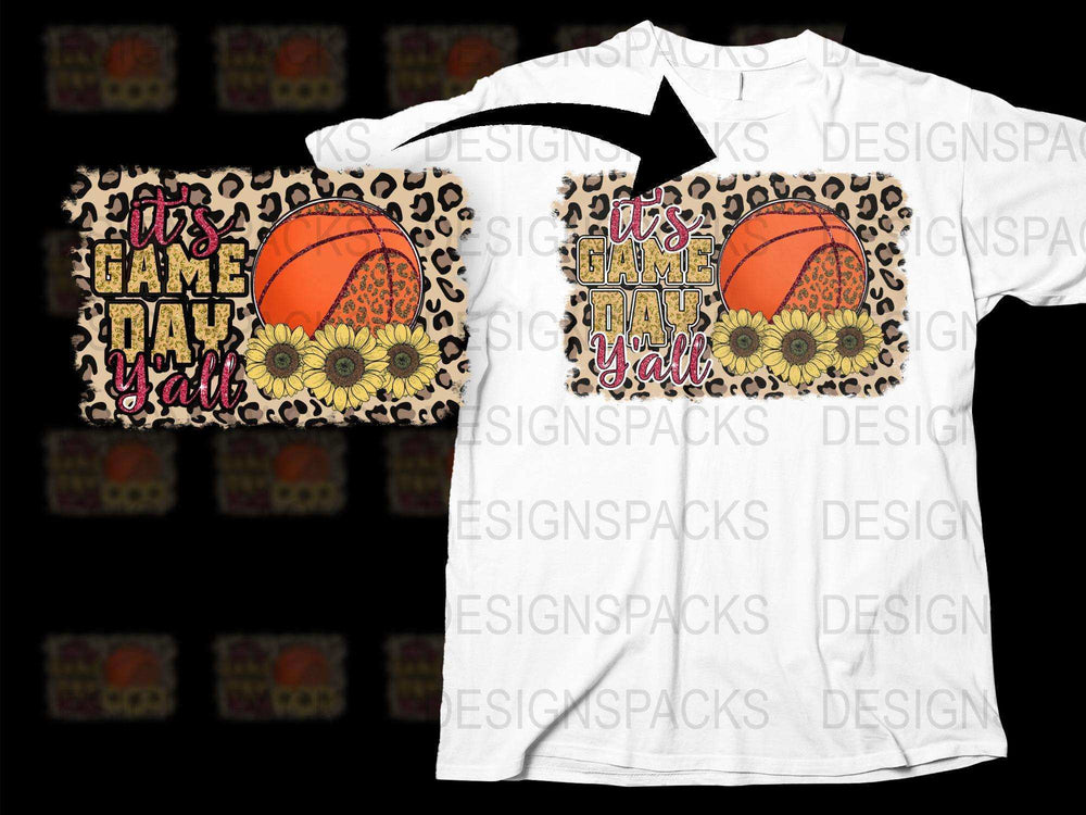 Game Day Y'all T-Shirt, Leopard Print Basketball, Sunflower Graphic Tee, Casual Sports Apparel