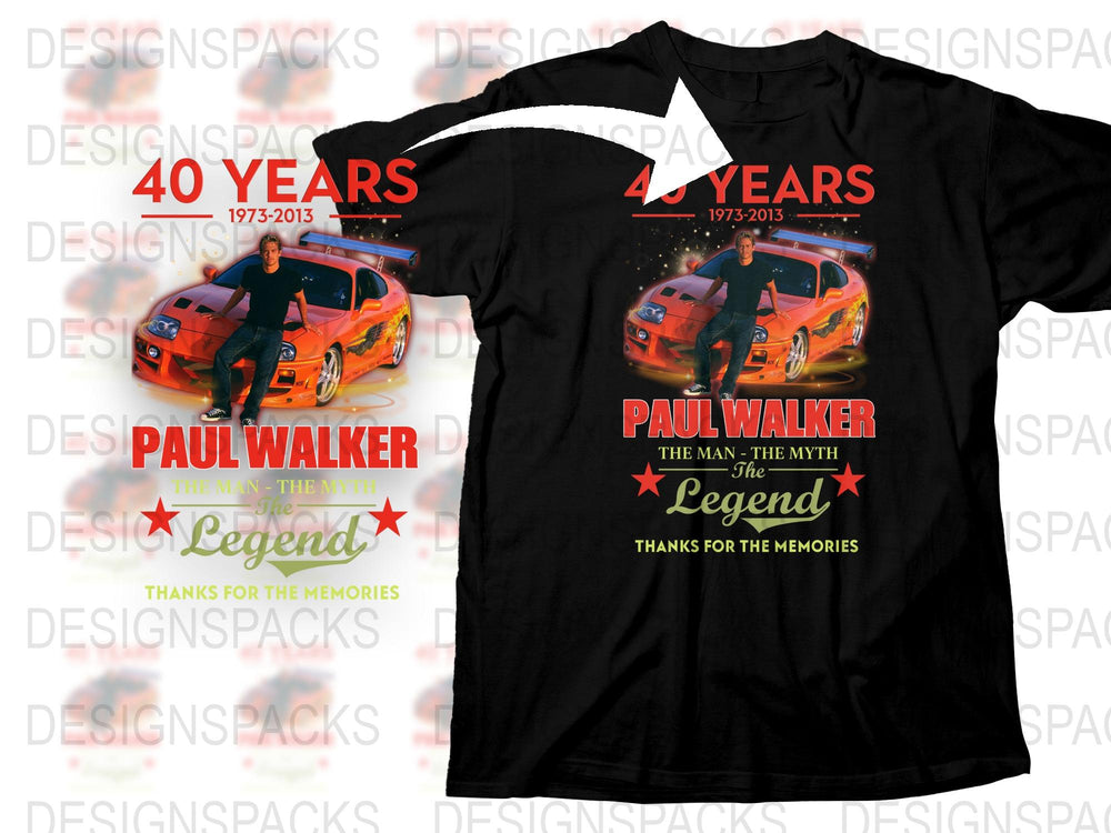 Paul Walker Tribute T-Shirt, The Man The Myth The Legend, Car Enthusiast Gift, Collector's Item 1973-2013, Black Tee