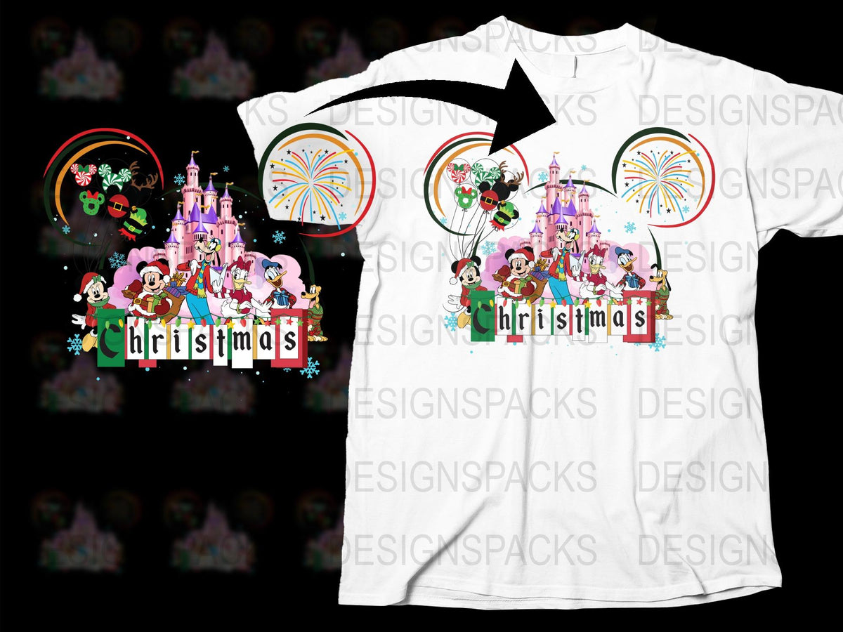 Disney Christmas T-Shirt, Family Holiday Tee, Magic Kingdom Castle Fireworks, Festive Disneyland Shirt, Gift for Disney Lovers