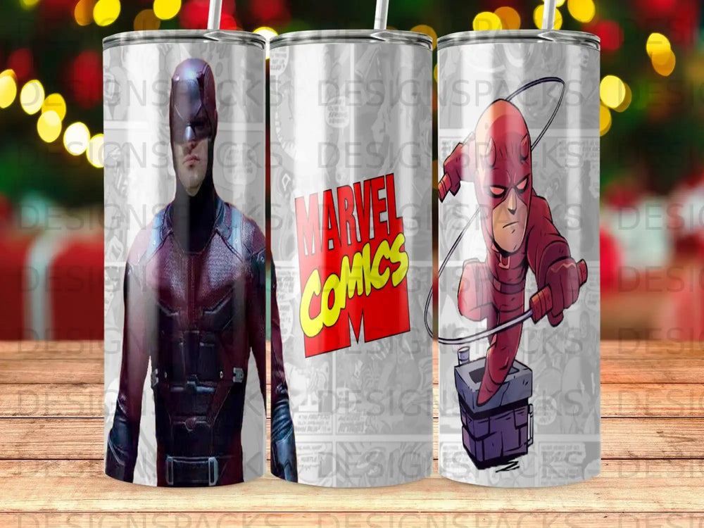Marvel Comics Daredevil character artwork on a tumbler design.