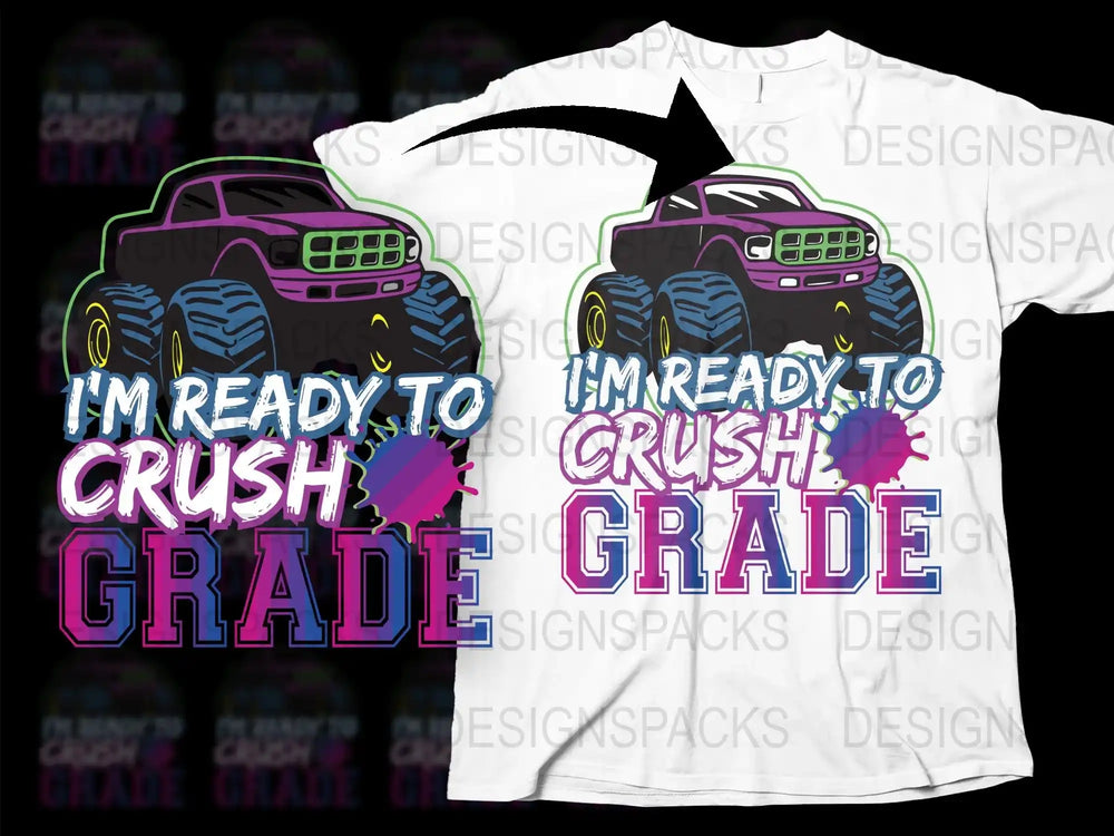 Kids Monster Truck T-Shirt, I'm Ready to Crush Grade, Colorful Boys Graphic Tee, Back to School Outfit