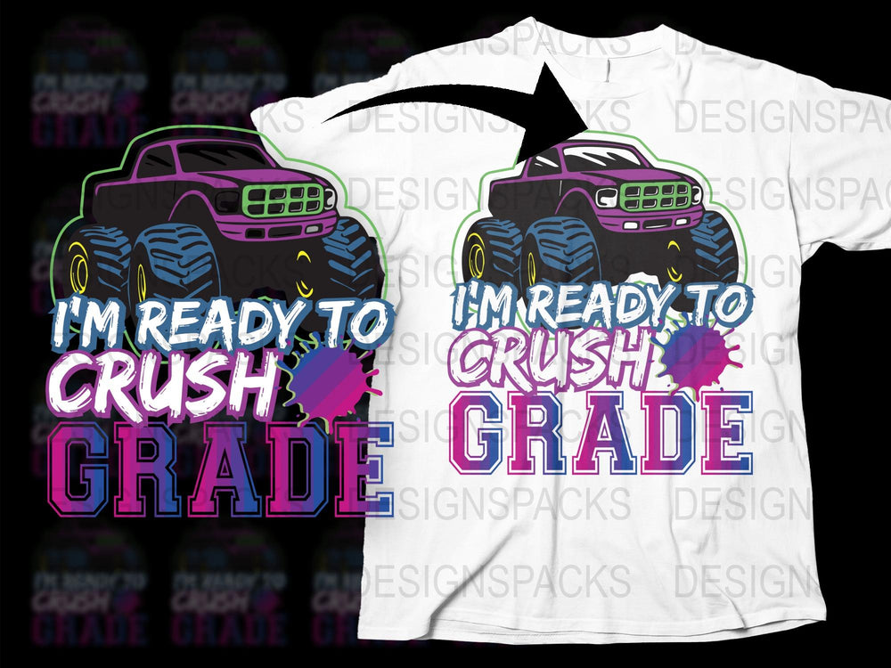 Kids Monster Truck T-Shirt, I'm Ready to Crush Grade, Colorful Boys Graphic Tee, Back to School Outfit