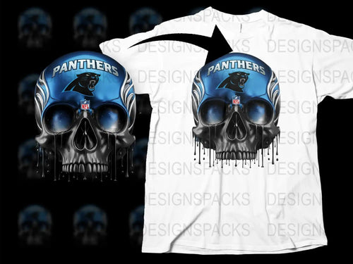Skull Panthers NFL Team Graphic T-Shirt, Cool Football Fan Merchandise, White Unisex Tee