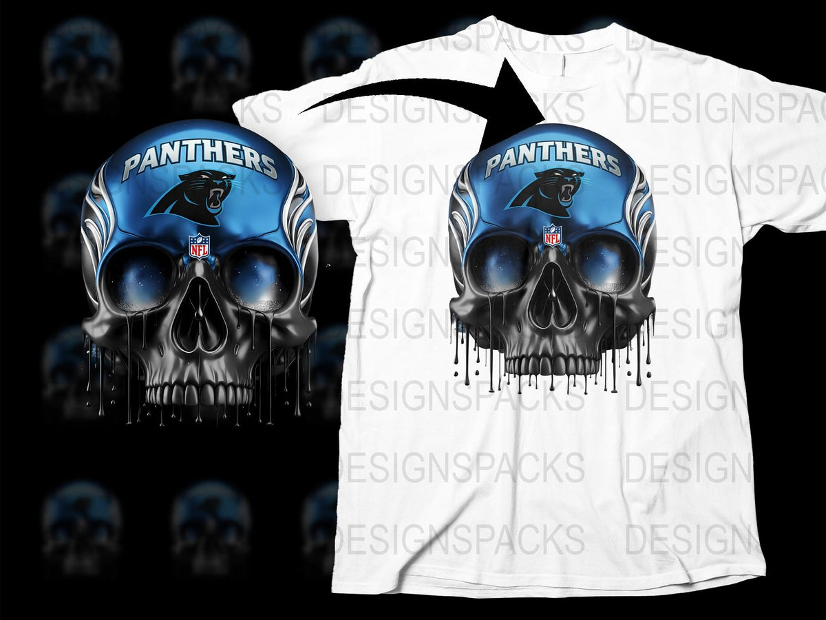 Skull Panthers NFL Team Graphic T-Shirt, Cool Football Fan Merchandise, White Unisex Tee