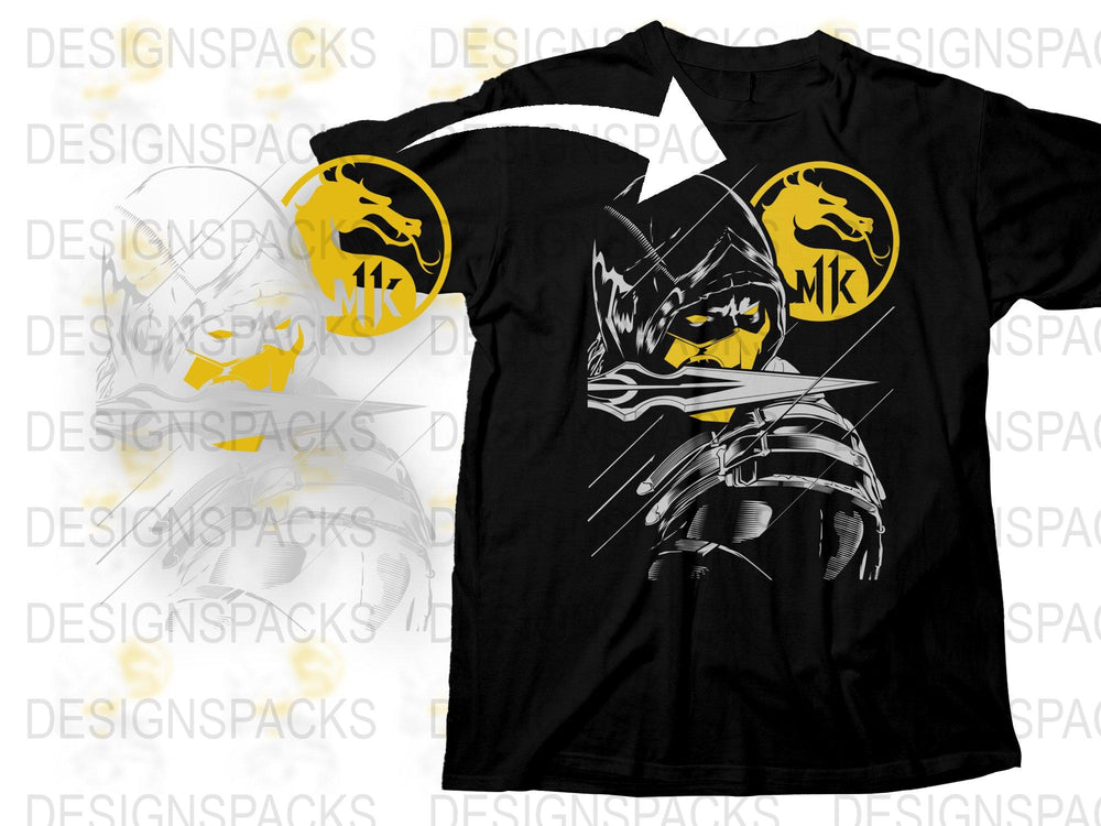 Graphic T-Shirt with Yellow Ninja Design, Video Game Inspired, Black Cotton Tee, Men's Fashion, Casual Wear, Unique Gift Idea.