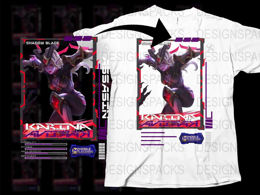 Mobile Legends Karina Shadow Blade Hero Graphic T-Shirt, Unisex Gamer Tee, Gift for Gamers