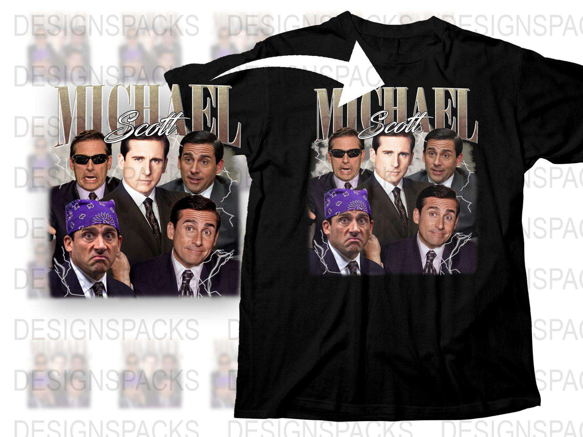 Michael Scott Collage T-Shirt, The Office TV Show Fan Merch, Multiple Poses, Black Cotton Tee