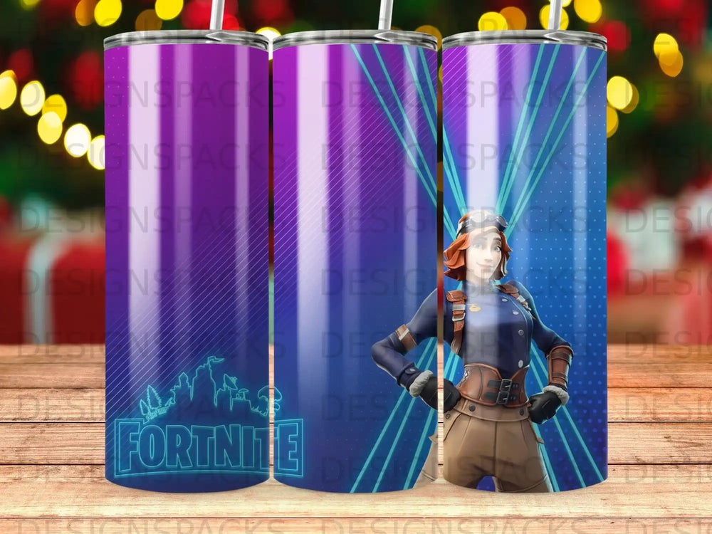 Fortnite Game Character Purple Blue Neon Line Tumbler product type