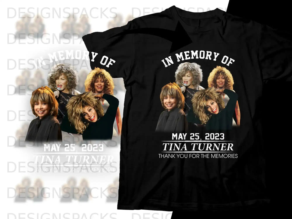 Tina Turner memorial t-shirt with her photo and "In Memory Of Tina Turner" text.