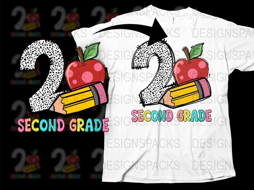 Second Grade Teacher T-Shirt, Cute Apple Pencil Design, Polka Dots, Kids School Tee