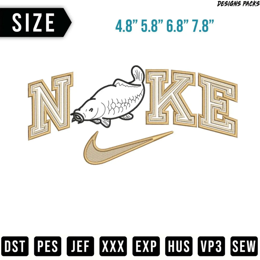 Nike logo with carp, available in multiple sizes and embroidery formats.