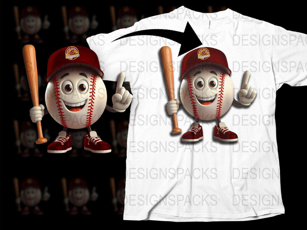 Cartoon Baseball Character T-shirt, Funny Sports Fan Tee, Kids and Adults Sizes, Unique Baseball Apparel, Gift for Sports Enthusiasts