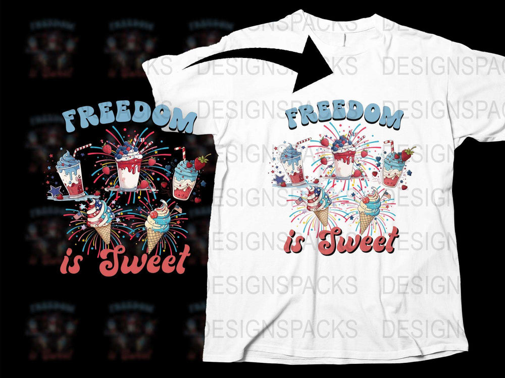 Freedom is Sweet T-Shirt, Patriotic USA Tee, 4th of July Fireworks and Sweets Design, Unisex Fashion