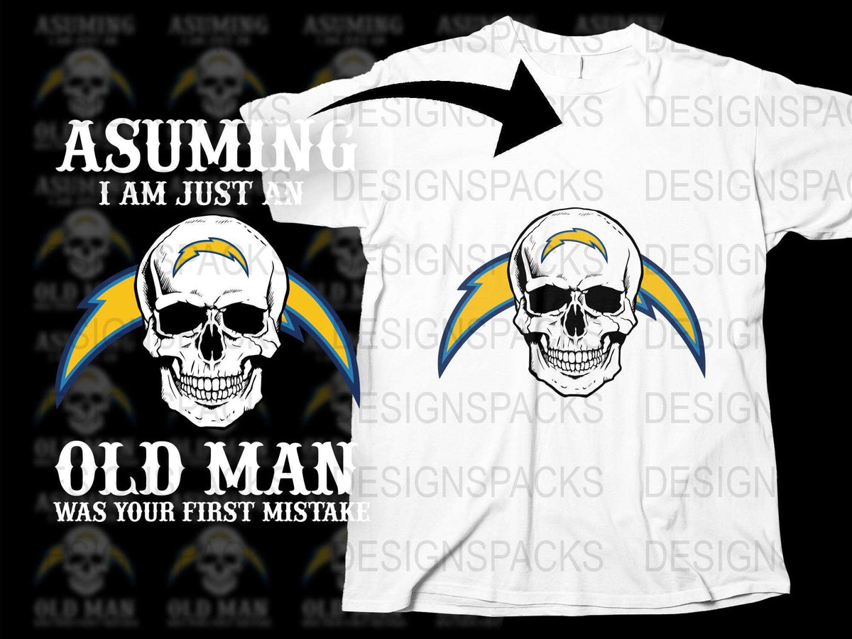 Vintage Skull Lightning Graphic T-Shirt, Cool Old Man Mistake Tee, Bold White Casual Shirt