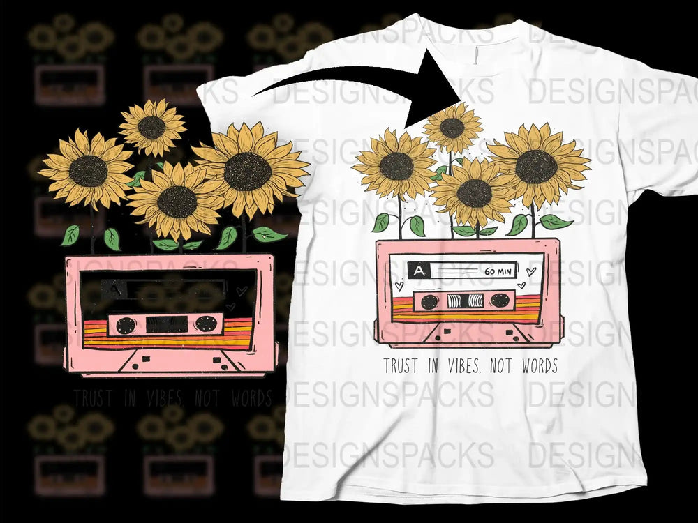 Vintage Cassette and Sunflowers Graphic T-Shirt, Retro Music Tee, Aesthetic Floral Shirt, Summer Festival Fashion, Unisex Clothing