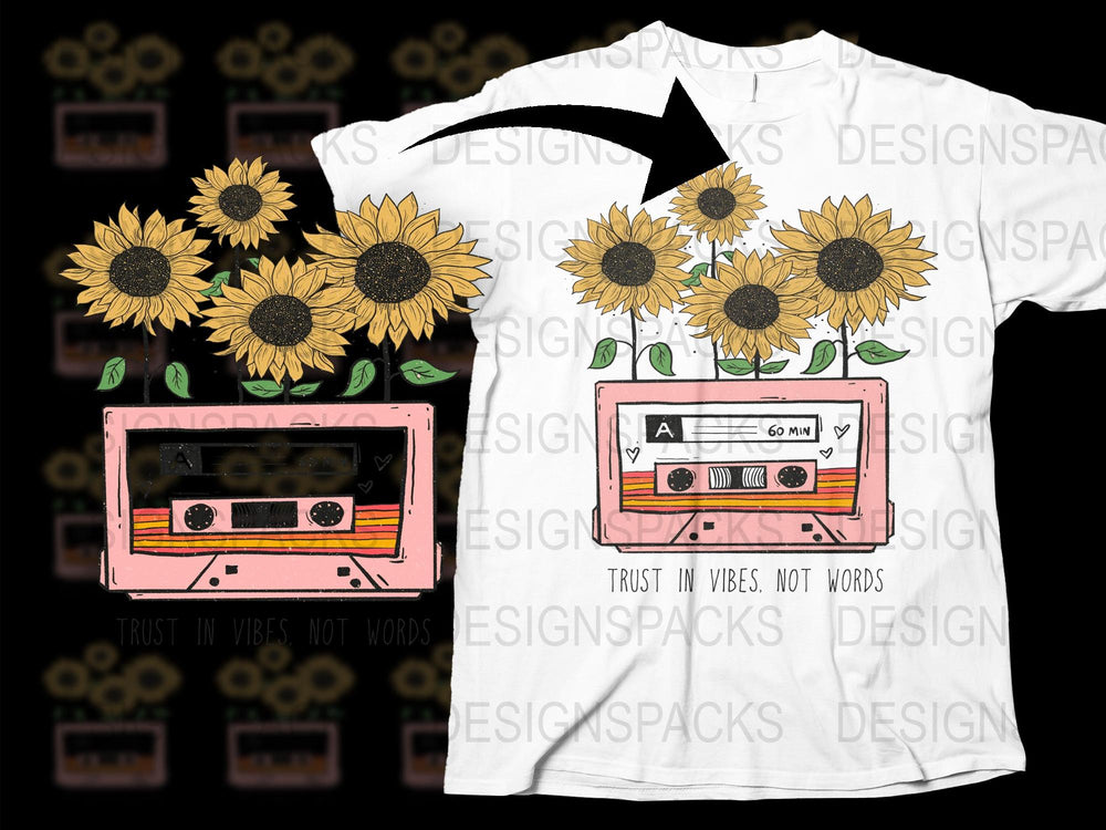 Vintage Cassette and Sunflowers Graphic T-Shirt, Retro Music Tee, Aesthetic Floral Shirt, Summer Festival Fashion, Unisex Clothing