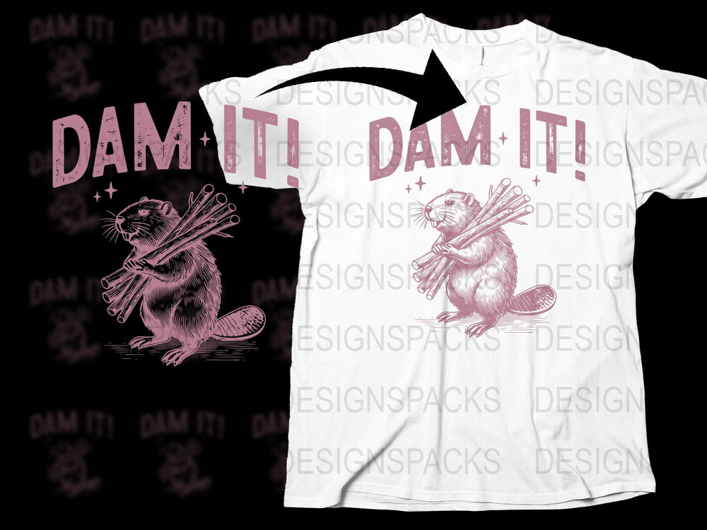 Dam It Beaver Graphic T-Shirt, Vintage Style Animal Design, Funny Unique Shirt, Retro Beaver Tee, Casual Wildlife Apparel