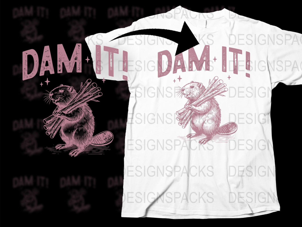 Dam It Beaver Graphic T-Shirt, Vintage Style Animal Design, Funny Unique Shirt, Retro Beaver Tee, Casual Wildlife Apparel